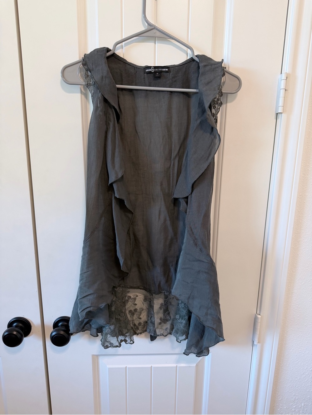 Gemstone Gray Lace Ruffle Vest Fairy Grunge Whimsigoth M